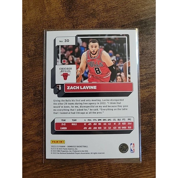 2022-2023 Panini Donruss #30 Zach LaVine - Chicago Bulls - NBA - Picture 2 of 2
